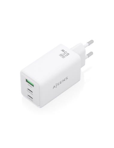 AISENS Cargador GaN 65W, 2xUSB-C PD3.0 QC4.0, 1xUSB-A QC3.0, Blanco