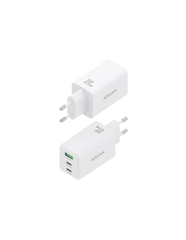 AISENS Cargador GaN 65W, 2xUSB-C PD3.0 QC4.0, 1xUSB-A QC3.0, Blanco