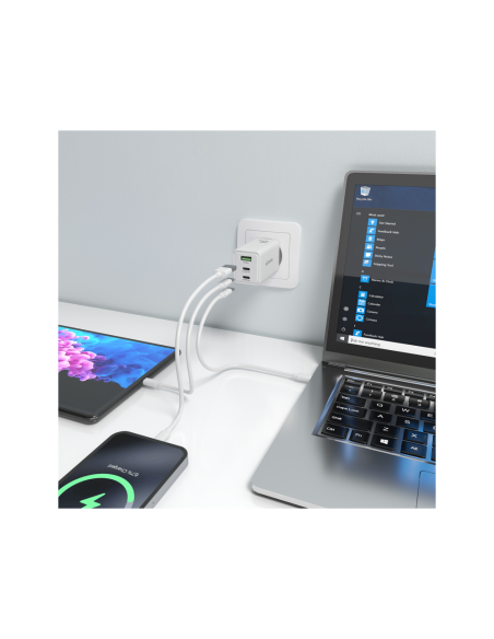 AISENS Cargador GaN 65W, 2xUSB-C PD3.0 QC4.0, 1xUSB-A QC3.0, Blanco
