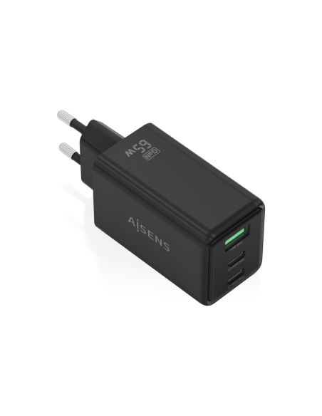 AISENS Cargador GaN 65W, 2xUSB-C PD3.0 QC4.0, 1xUSB-A QC3.0, Negro