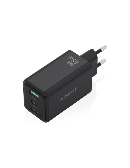 AISENS Cargador GaN 65W, 2xUSB-C PD3.0 QC4.0, 1xUSB-A QC3.0, Negro