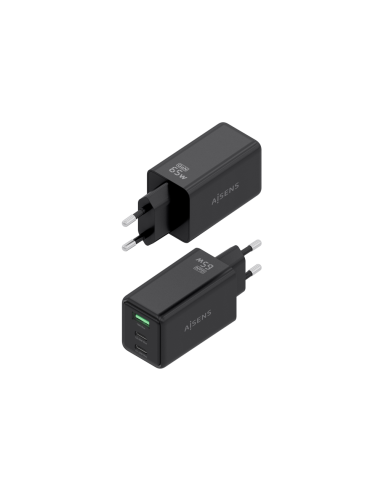 AISENS Cargador GaN 65W, 2xUSB-C PD3.0 QC4.0, 1xUSB-A QC3.0, Negro