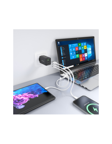 AISENS Cargador GaN 65W, 2xUSB-C PD3.0 QC4.0, 1xUSB-A QC3.0, Negro