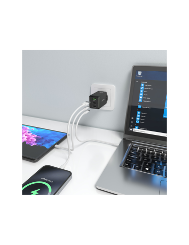 AISENS Cargador GaN 65W, 2xUSB-C PD3.0 QC4.0, 1xUSB-A QC3.0, Negro