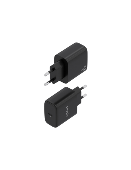 AISENS Cargador GaN 45W, 1xUSB-C PD3.0, Negro