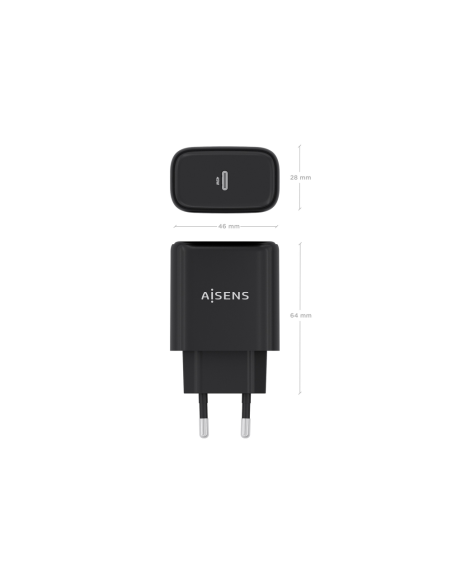 AISENS Cargador GaN 45W, 1xUSB-C PD3.0, Negro