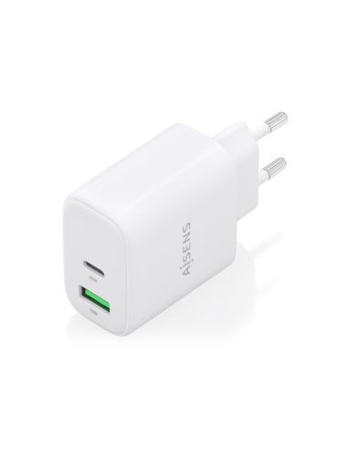 AISENS Cargador GaN 45W, 1xUSB-C PD3.0 QC4.0, 1xUSB-A QC3.0, Blanco