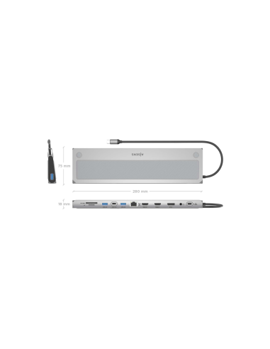 AISENS ASUC-12P020-GR base para portátil y replicador de puertos Alámbrico USB 3.2 Gen 1 (3.1 Gen 1) Type-C