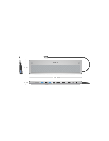 AISENS ASUC-12P020-GR base para portátil y replicador de puertos Alámbrico USB 3.2 Gen 1 (3.1 Gen 1) Type-C