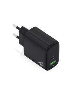 AISENS Cargador GaN 45W, 1xUSB-C PD3.0 QC4.0, 1xUSB-A QC3.0, Negro