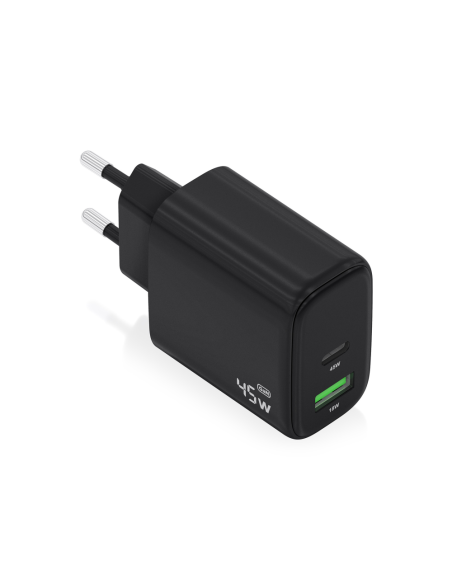 AISENS Cargador GaN 45W, 1xUSB-C PD3.0 QC4.0, 1xUSB-A QC3.0, Negro