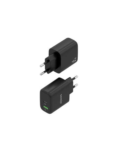 AISENS Cargador GaN 45W, 1xUSB-C PD3.0 QC4.0, 1xUSB-A QC3.0, Negro