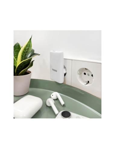TooQ Cargador de viaje Tipo C y Tipo A, GaN 65W, USB-C/PD + USB-A/QC, Blanco