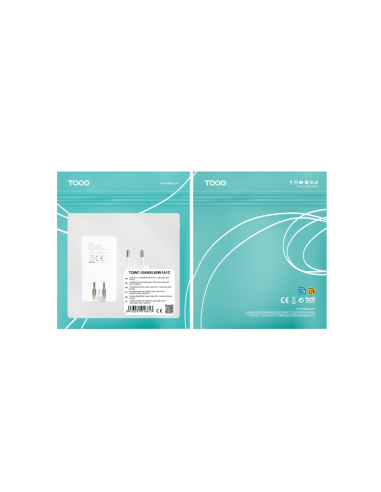 TooQ Cargador de viaje Tipo C y Tipo A, GaN 65W, USB-C/PD + USB-A/QC, Blanco