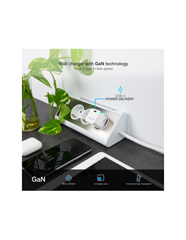 TooQ Cargador de Pared GAN USB-C/PD 30W, Blanco