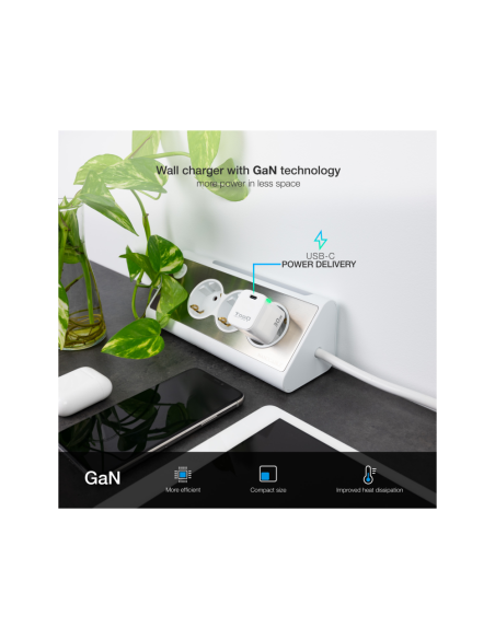 TooQ Cargador de Pared GAN USB-C/PD 30W, Blanco