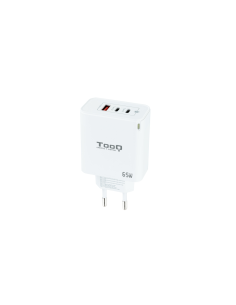 TooQ Cargador de Pared GaN 2USB-C/PD + USB-A/QC 65W, Blanco 2