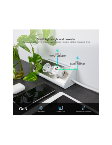 TooQ Cargador de Pared GaN USB-C/PD + USB-A/QC 30W, Blanco
