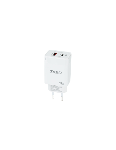 TooQ Cargador de Pared GaN USB-C/PD + USB-A/QC 45W, Blanco