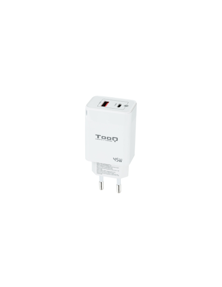 TooQ Cargador de Pared GaN USB-C/PD + USB-A/QC 45W, Blanco
