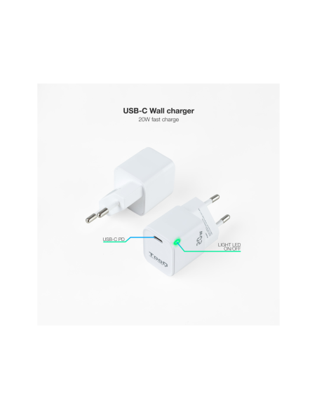 TooQ Cargador de Pared USB-C PD20W, Blanco