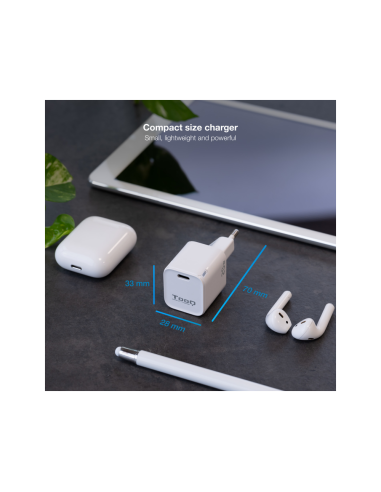 TooQ Cargador de Pared USB-C PD20W, Blanco