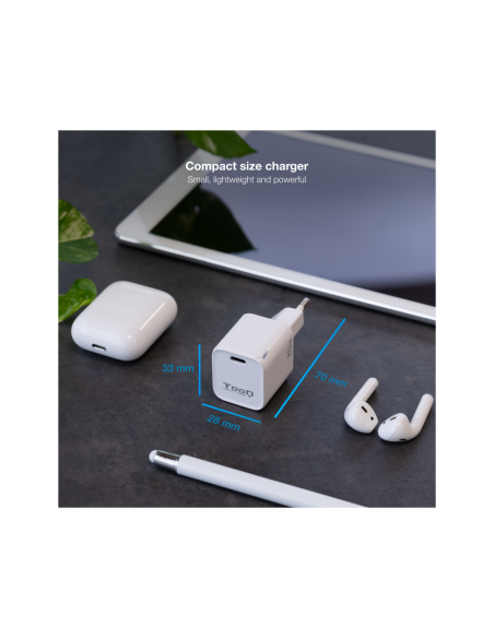 TooQ Cargador de Pared USB-C PD20W, Blanco