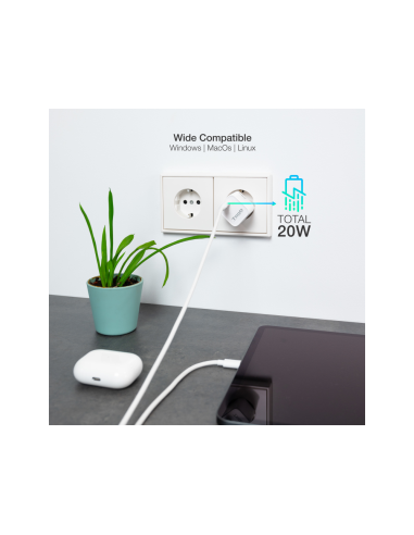 TooQ Cargador de Pared USB-C PD20W, Blanco