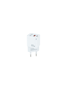 TooQ Cargador de Pared USB-C/PD + USB-A/QC 20W, Blanco 2