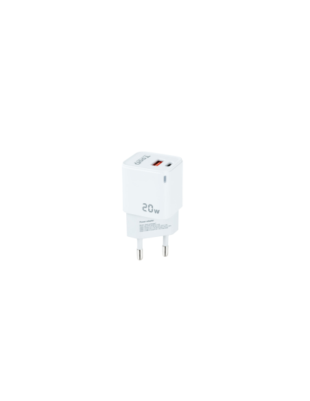 TooQ Cargador de Pared USB-C/PD + USB-A/QC 20W, Blanco