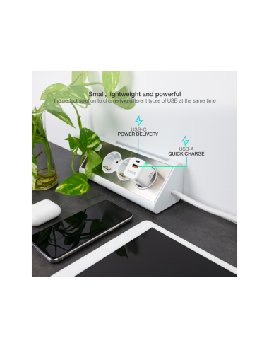 TooQ Cargador de Pared USB-C/PD + USB-A/QC 20W, Blanco