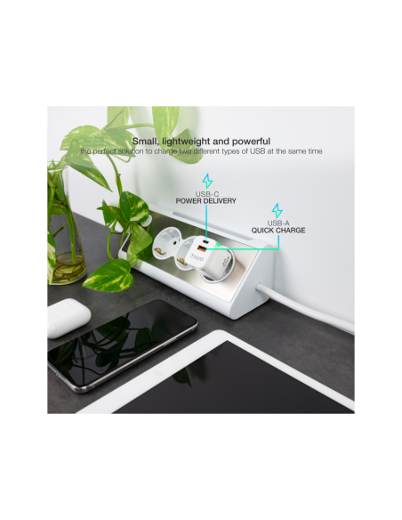TooQ Cargador de Pared USB-C/PD + USB-A/QC 20W, Blanco