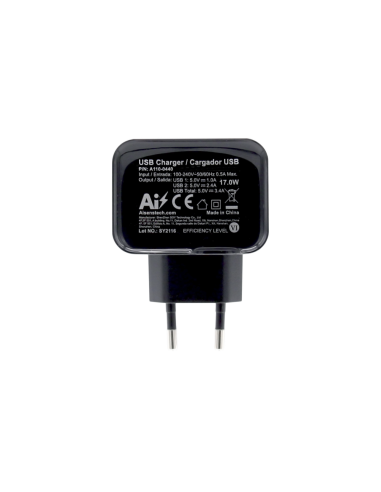 AISENS Cargador USB 17W 5V/3.4A, 2xUSB Con Control AI, Negro