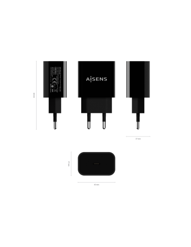 AISENS Cargador USB-C PD3.0 1 Puerto 1x USB-C 20 W, Negro
