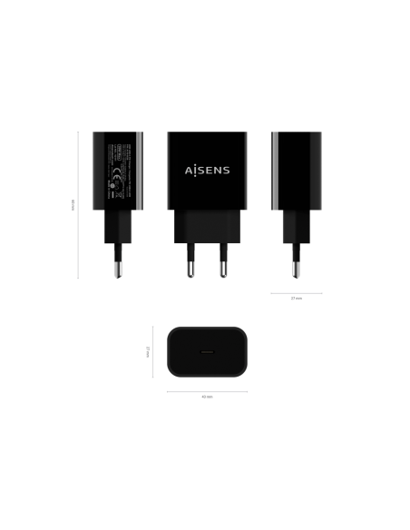 AISENS Cargador USB-C PD3.0 1 Puerto 1x USB-C 20 W, Negro