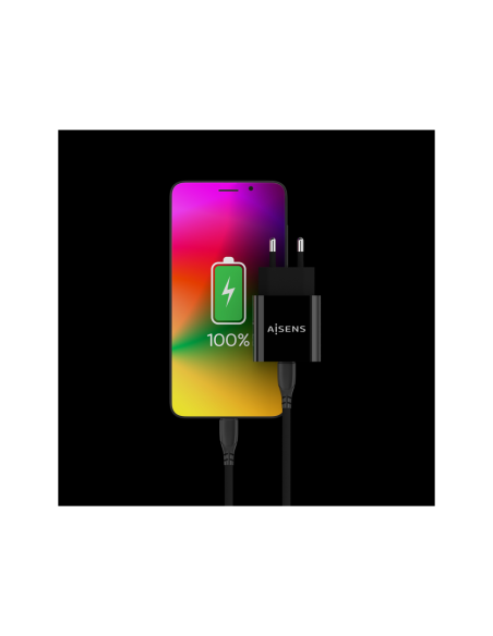 AISENS Cargador USB-C PD3.0 1 Puerto 1x USB-C 20 W, Negro