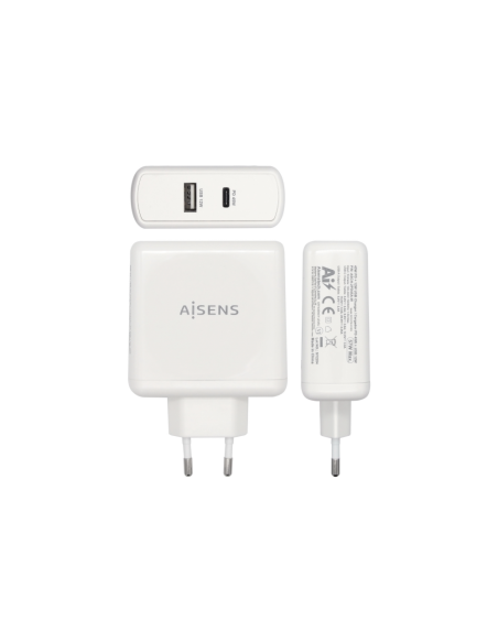 AISENS Cargador 57 W, 1x USB-C PD3.0 45 W, 1x USB-A 5 V / 2.4 A 12 W, Blanco