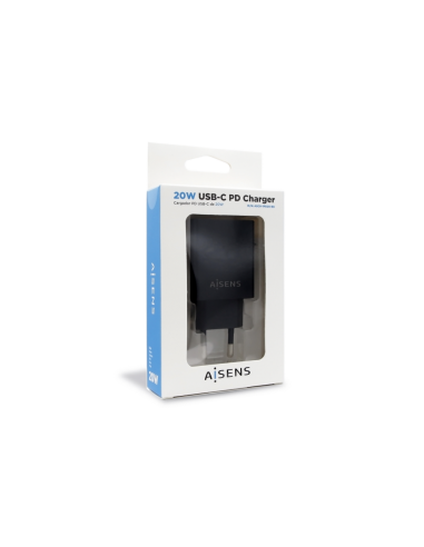 AISENS Cargador USB-C PD 3.0 1 Puerto 1x USB-C 20 W, Negro