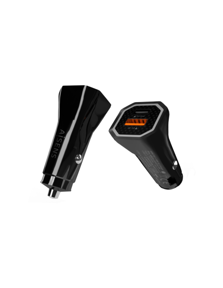 AISENS Cargador de Coche 38W,1XUSB-C PD3.0 20W,1XUSB-A QC3.0 18W, Negro