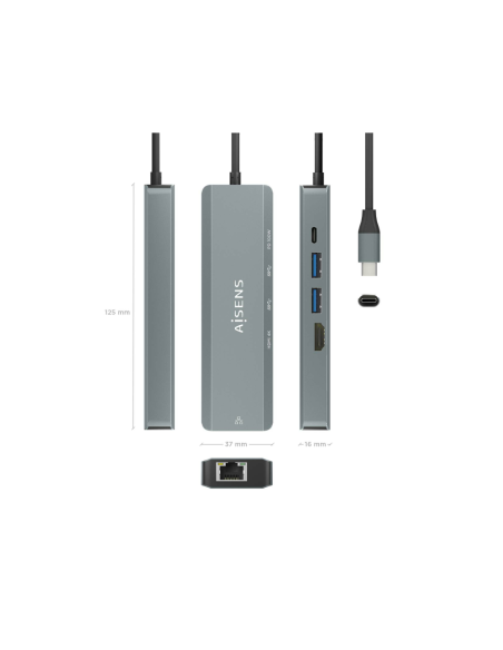 AISENS ASUC-5P011-GR base para portátil y replicador de puertos Alámbrico USB 3.2 Gen 1 (3.1 Gen 1) Type-C