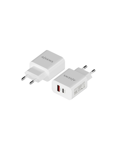 AISENS Cargador 20W, 1xUSB-C PD3.0, 1xUSB-A QC3.0, Blanco