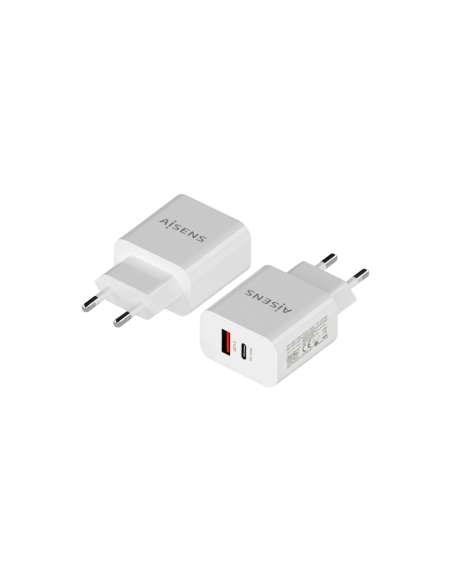 AISENS Cargador 20W, 1xUSB-C PD3.0, 1xUSB-A QC3.0, Blanco