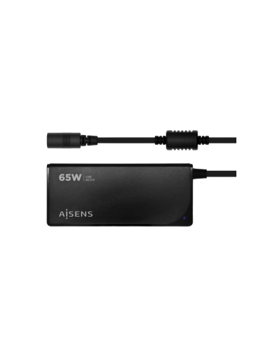 AISENS Cargador 65 W Automatico Universal Multitension Para Portatil Con 9 Conectores + USB-A QC.3.0