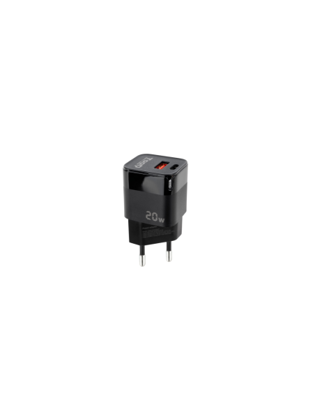 TooQ Cargador de Pared USB-C/PD + USB-A/QC 20W, Negro