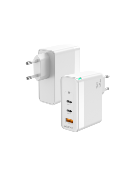 AISENS Cargador Gan 100W, 2xUSB-C PD3.0 QC4.0 QC5.0, 1xUSB-A QC3.0, Blanco