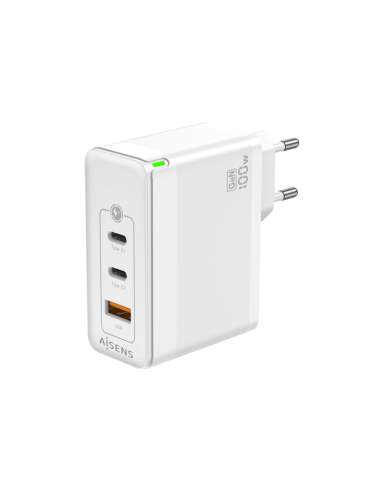 AISENS Cargador Gan 100W, 2xUSB-C PD3.0 QC4.0 QC5.0, 1xUSB-A QC3.0, Blanco