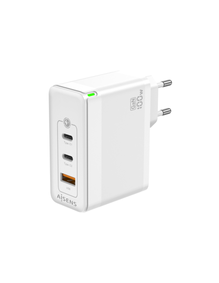AISENS Cargador Gan 100W, 2xUSB-C PD3.0 QC4.0 QC5.0, 1xUSB-A QC3.0, Blanco