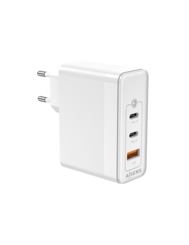 AISENS Cargador Gan 100W, 2xUSB-C PD3.0 QC4.0 QC5.0, 1xUSB-A QC3.0, Blanco