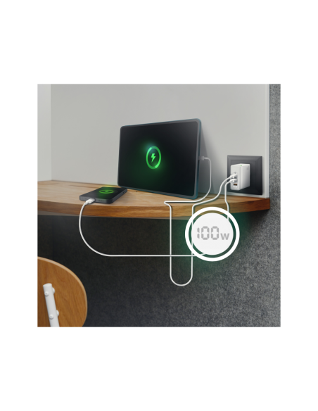 AISENS Cargador Gan 100W, 2xUSB-C PD3.0 QC4.0 QC5.0, 1xUSB-A QC3.0, Blanco