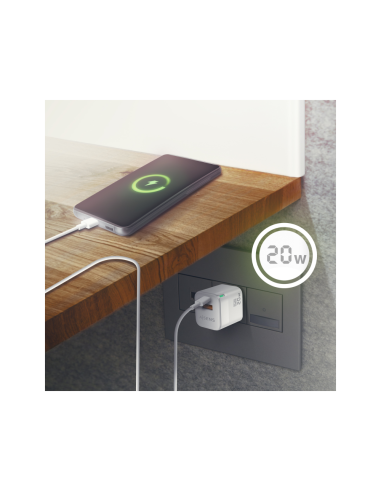 AISENS Cargador Gan 20W, 1xUSB-C PD3.0 QC4.0, 1xUSB-A QC3.0, Blanco